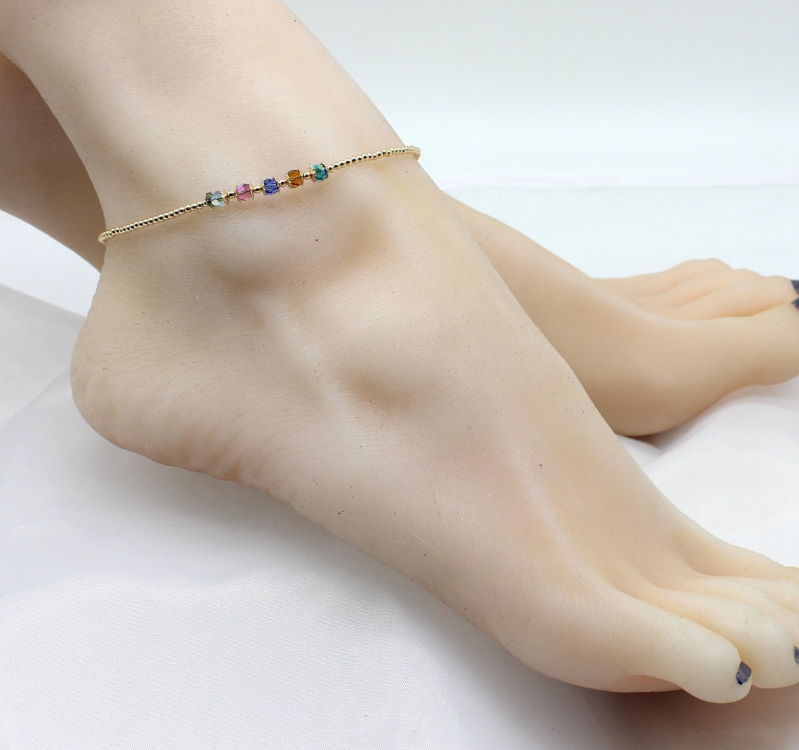 Gold Filled Birthstone Ankle Bracelet Mother's Anklet Etsy