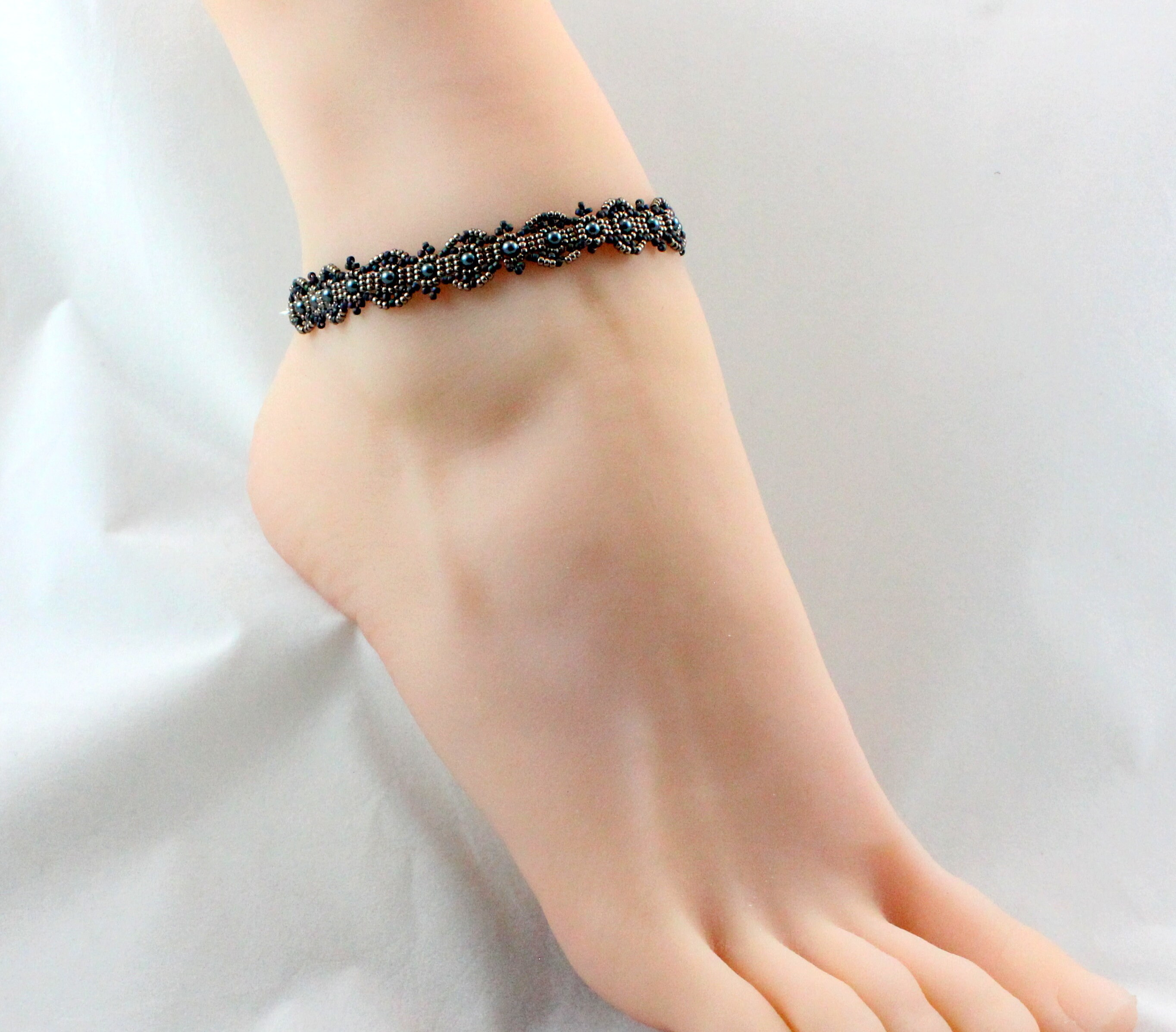 Blue Beaded Anklet Seed Bead Ankle Bracelet Beadwork Etsy