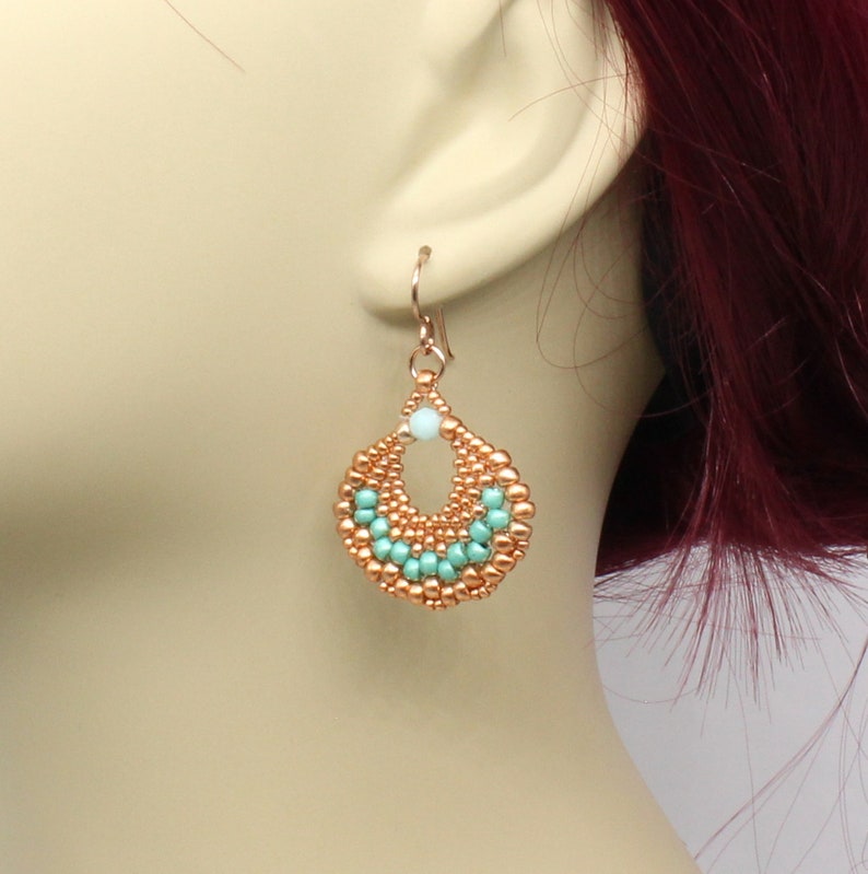 Green Women/'s Earrings Beaded Fan Earrings Seed Bead Jewelry Handmade Jewelry