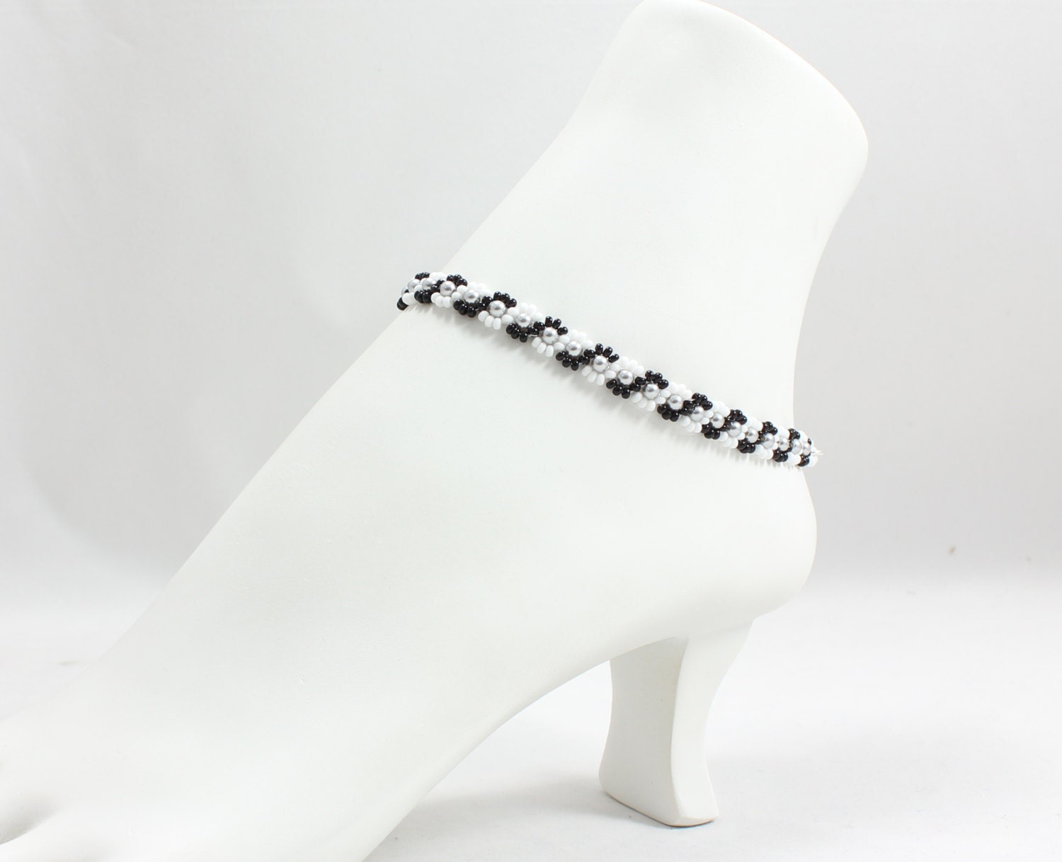 Black and White Anklet Bead Foot Bracelet Seed Bead Etsy