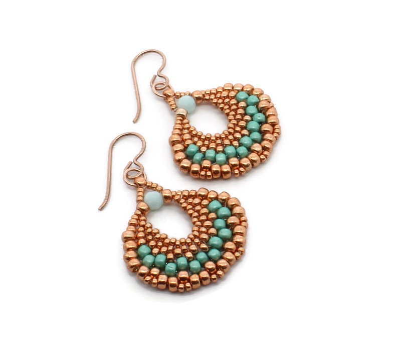 Beaded Fan Earrings Seed Bead Jewelry Green Women's Etsy