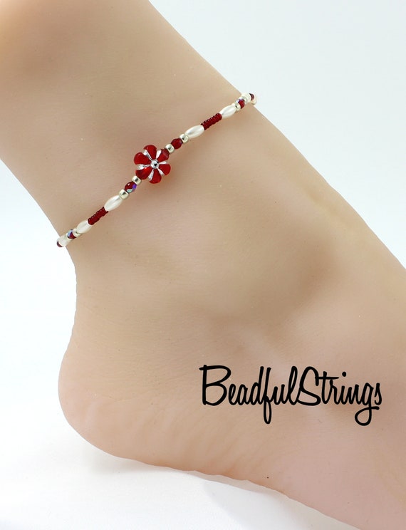 Red Anklet Jewelry for Girls Elastic Ankle Bracelet Etsy
