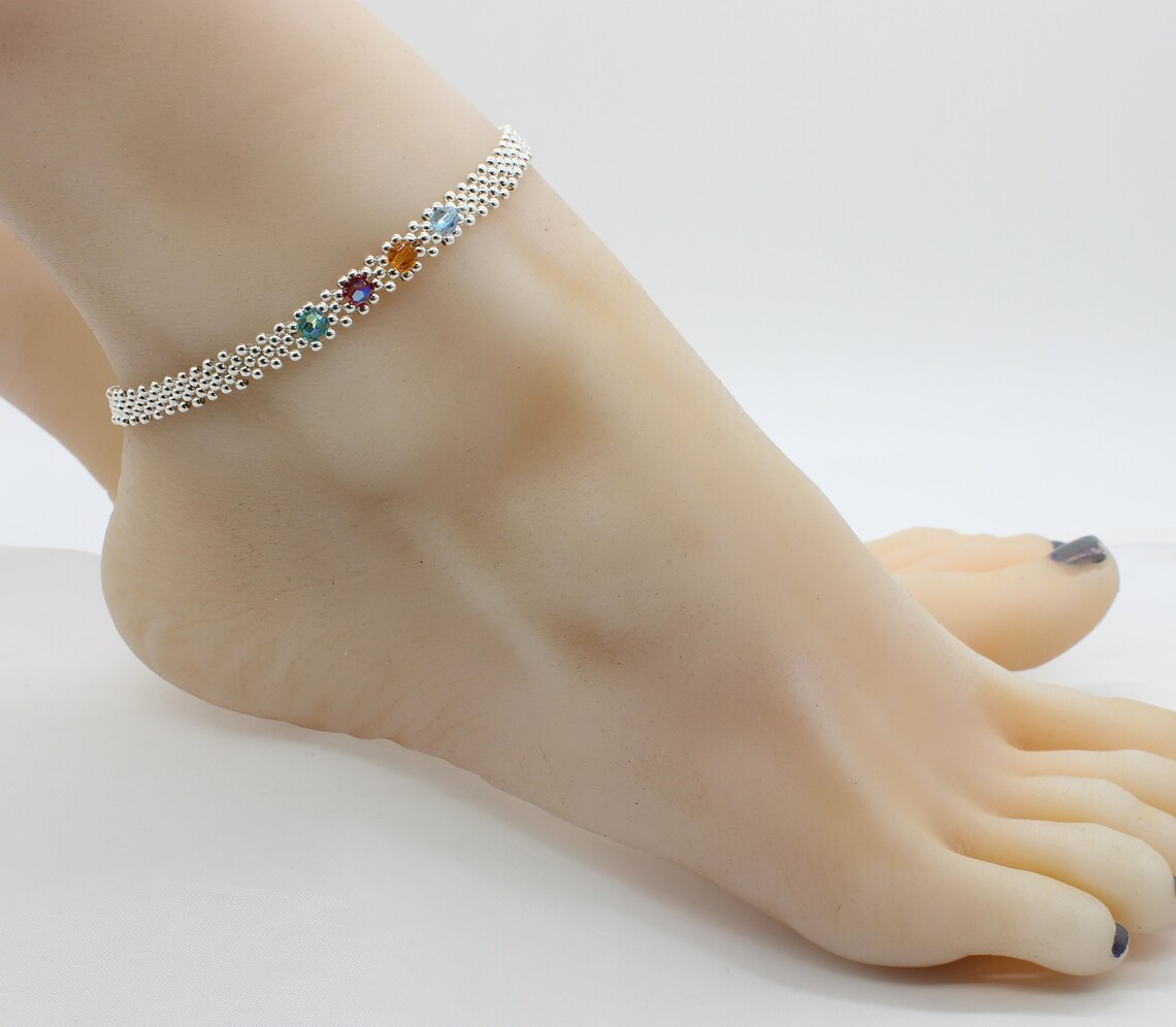 Sterling Silver Birthstone Ankle Bracelet Crystal Foot Etsy