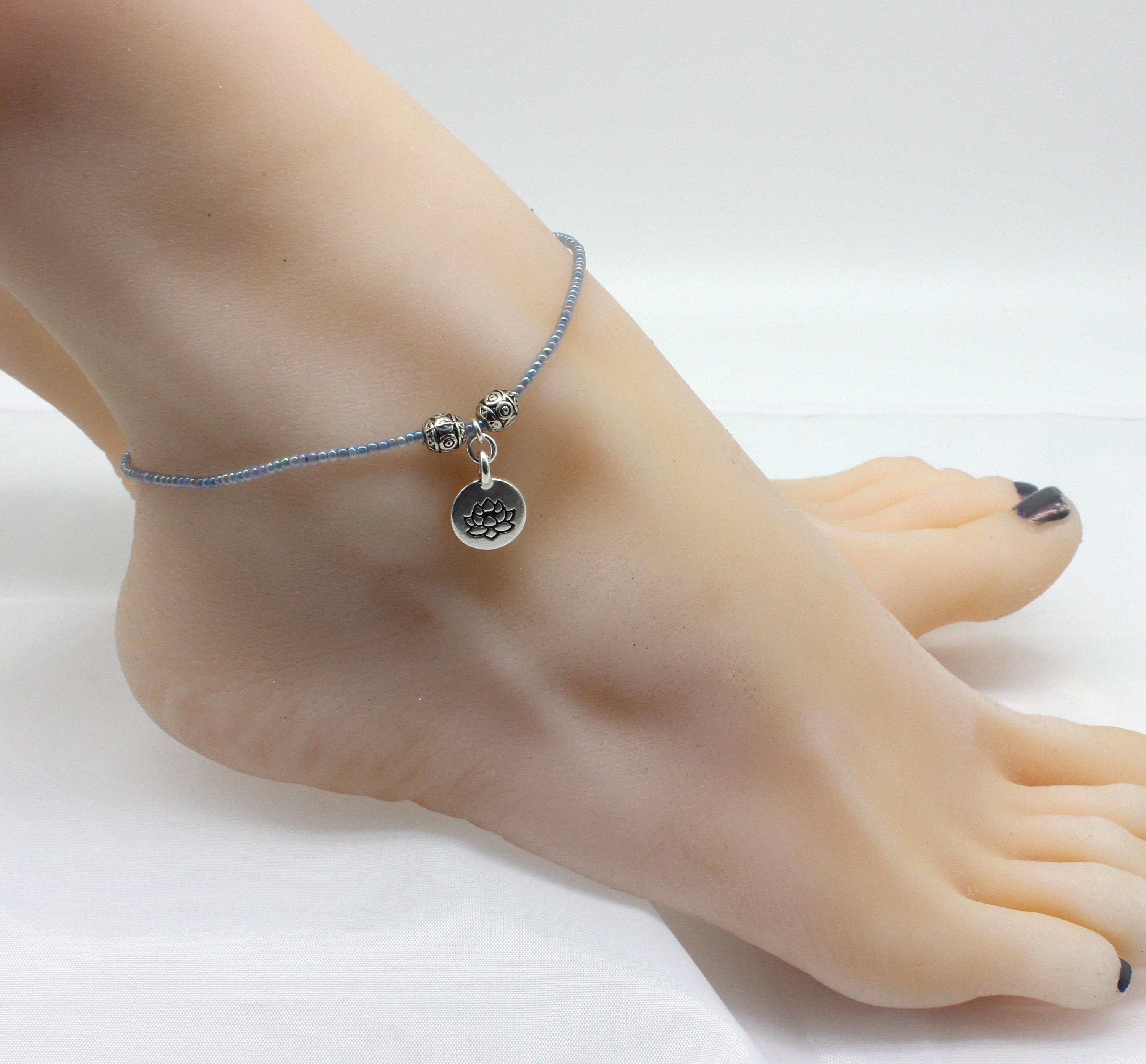 Lotus Ankle Bracelet Yoga Foot Jewelry Minimalist Anklet Etsy