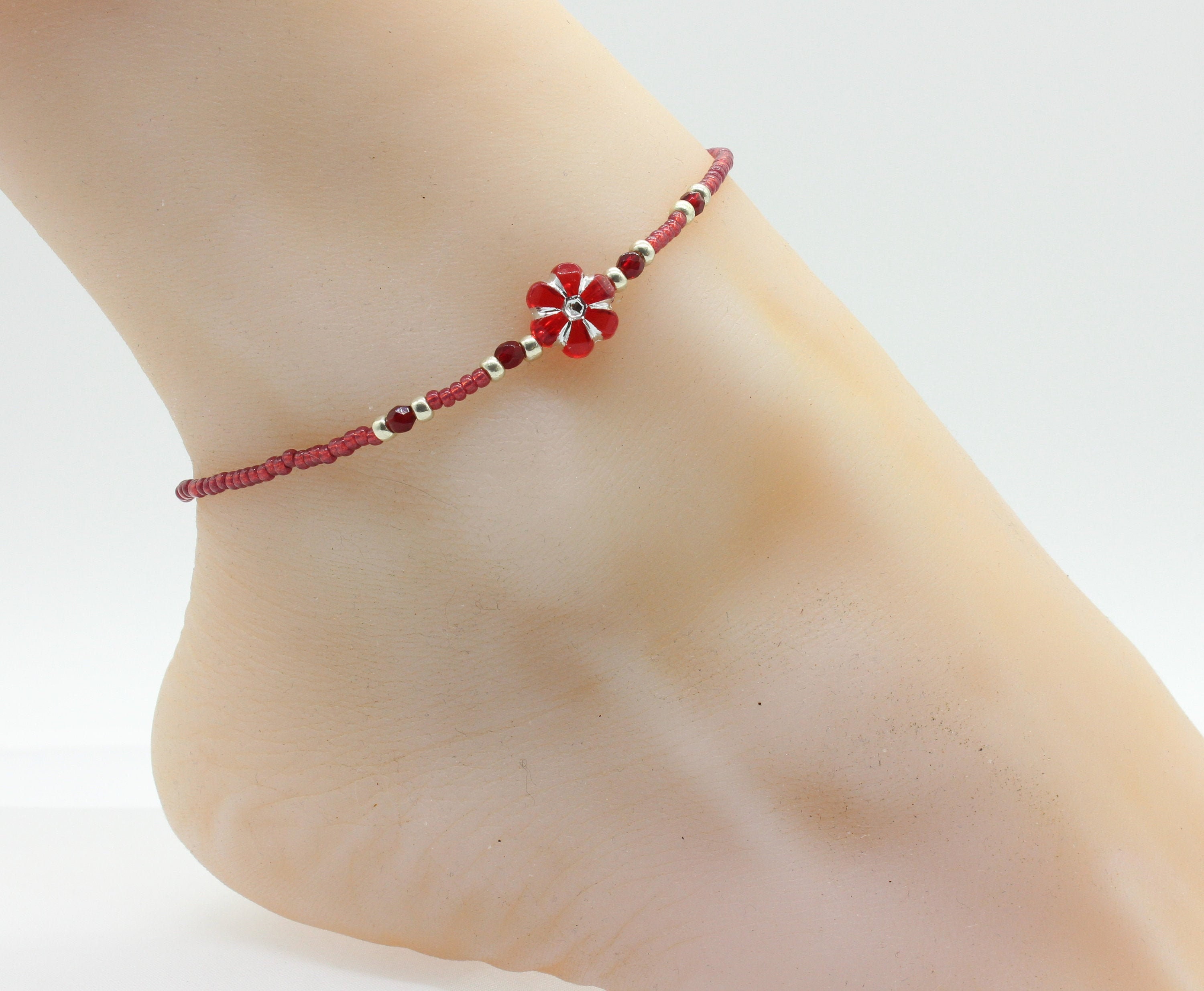Girls Ankle Bracelet Stretch Ankle Chain Floral Foot Etsy UK