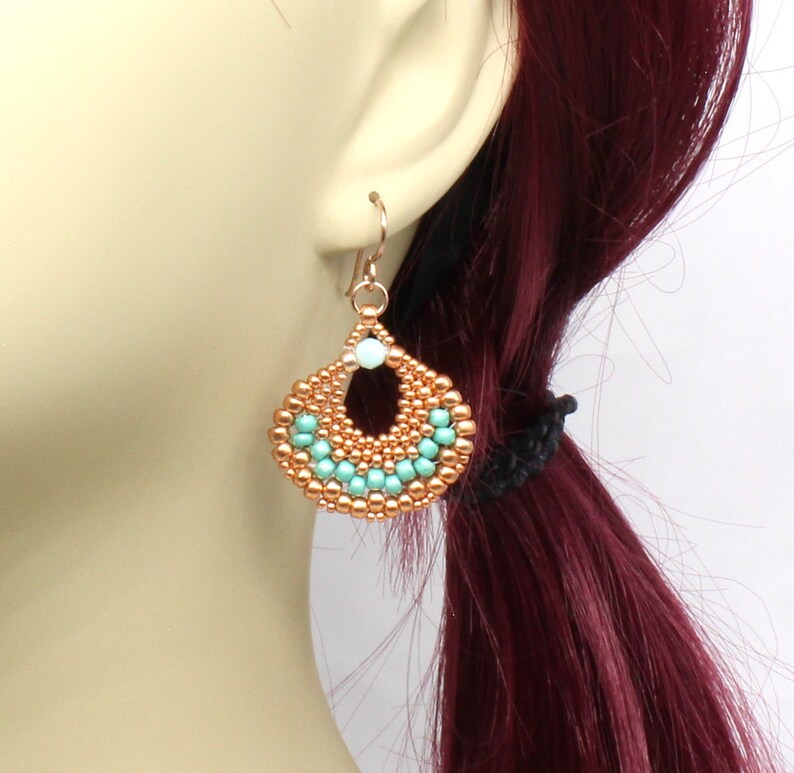 Green Women/'s Earrings Beaded Fan Earrings Seed Bead Jewelry Handmade Jewelry