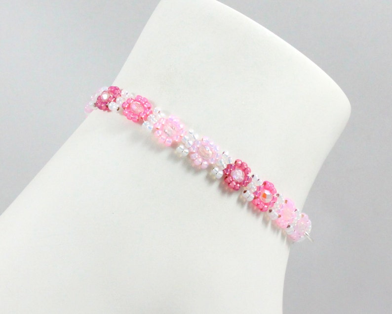 Pink Ankle Bracelet Girls Daisy Chain Anklet Beadwork Etsy