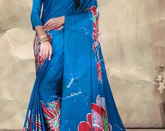 Satin Digital Druck Saree für Frauen