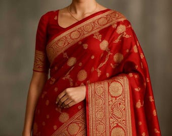 Red Banarasi Kataan Silk Saree