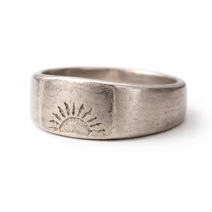 Sterling Silver Sun Engraved Ring, Minimalist Boho Band, Rustic Celestial Jewelry