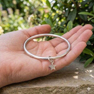 Sterling Silver Star Charm Bangle Bracelet, Minimalist Celestial Jewelry, Stackable Bangle Gift