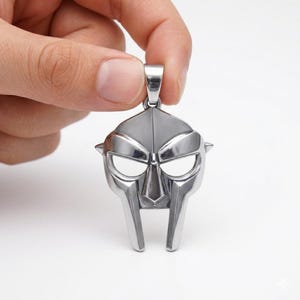 MF DOOM Mask Pendant Necklace, Silver Villain Mask Charm, Hip Hop Chain, Streetwear Statement