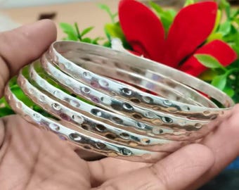 Handmade Silver Plated Bangle Set: Stackable Boho Jewelry, Set of 5
