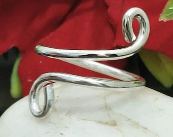 Handmade Adjustable Silver Swirl Ring | Minimalist Open Band
