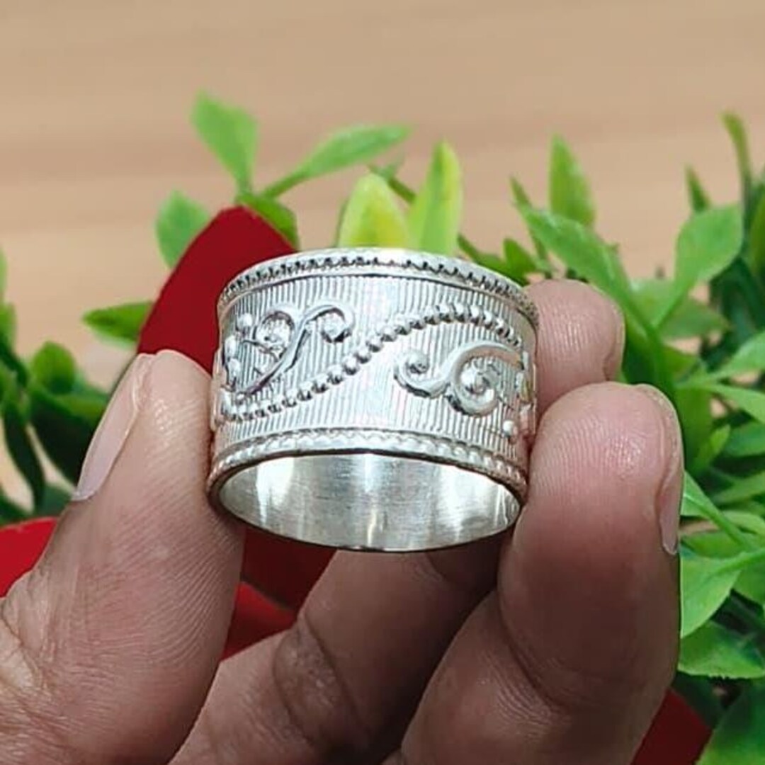 Floral Filigree Sterling Silver Wide Band Ring: Boho Thumb Ring - Etsy
