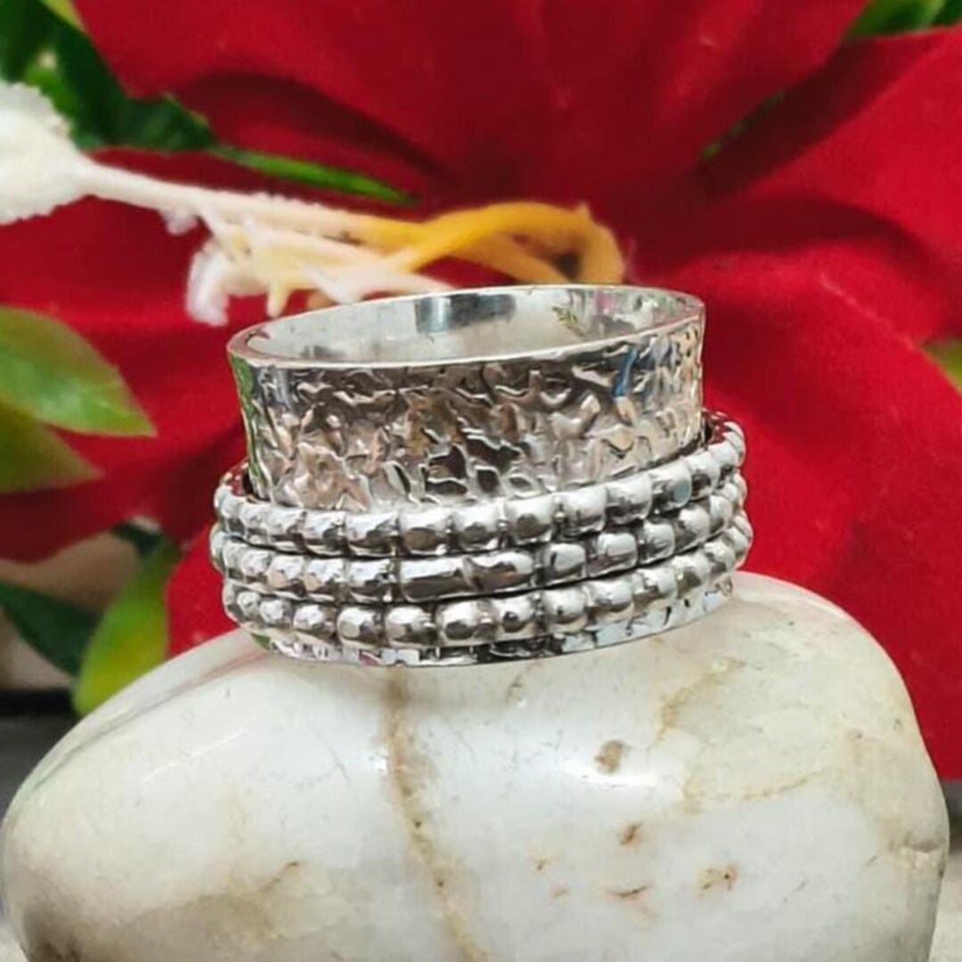 Handmade Sterling Silver Spinner Ring | Hammered Boho Meditation Band ...