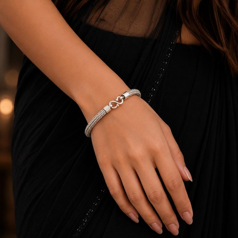 Handmade Braided Sterling Silver Bracelet | Woven Chain Jewelry for Men ...