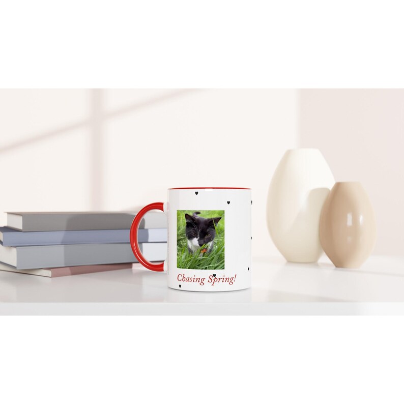 Felix the Cat Frühlingsbecher - 11 Unzen Keramikkaffeebecher mit farbigem Rand Ceramic Red