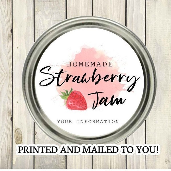 Strawberry Jam labels,  Personalized Jam, Jelly & Preserves, Canning labels, Mason Jars lables, Jar, Made with love, From the Kitchen