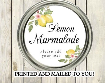 Lemon Marmalade lables, Jam labels,  Personalized Jam, Canning labels, Mason Jars lables, Jar, Made with love, From the Kitchen