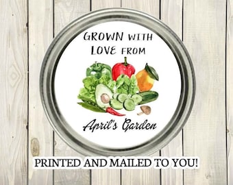 Gekweekt met liefde van tuingroenten, gepersonaliseerde labels groente versproducten ontwerp, boerenmarkt label, inblikken label,