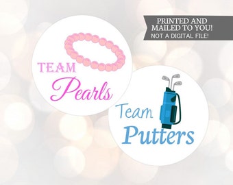 Gender Reveal Party Stickers, Putters or Pearls, Golf, , Team Boy, Team Girl, Baby Shower Stickers, Team Pink, Team Blue
