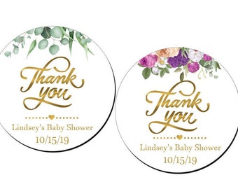 Wedding Favor Stickers, Thank you, Favor Labels, Gold, Floral,  Thank You Stickers, Eucalyptus