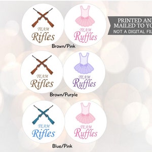 Rifles and Ruffles Gender Reveal Party Stickers Team Boy, Team Girl, Baby Shower Voting, Favor Tags, Labels, Hershey Kiss