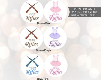 Rifles and Ruffles Gender Reveal Party Stickers Team Boy, Team Girl, Baby Shower Voting, Favor Tags, Labels, Hershey Kiss