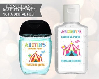 Personalized Carnival Circus Hand Sanitizer Birthday Party Favors