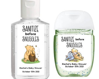 Hand Sanitizer Labels for Baby Shower, Eeyore & Winnie the Pooh Baby Shower Labels, Sanitizer Favor Labels, Snuggles, Stickers Sanitizer