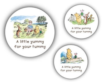 A little yummy for your tummy  Winnie the Pooh Stickers, Honey Favor, Baby Shower, Birthday,