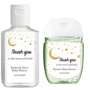 Baby Shower Hand Santizer label, Stars and moon theme, Baby Boy Sky theme, Love you to the Moon and Back, Twinkle, favor label