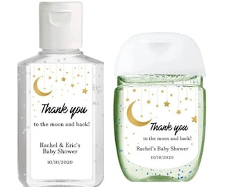 Baby Shower Hand Santizer label, Stars and moon theme, Baby Boy Sky theme, Love you to the Moon and Back, Twinkle, favor label
