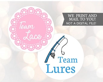 Lures And Lace Gender Reveal Party Stickers Team Boy, Team Girl, Baby Shower Voting, Favor Tags, Labels, You Choose Size