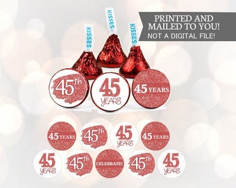45th Anniversary Hershey Kiss Stickers, 108ct - 50th Anniversary Decorations - Golden Anniversary Gifts - 45th Anniversary Party Favors ruby
