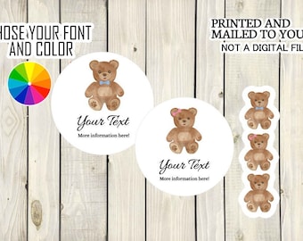 テディベアステッカー、ベビーシャワーパーソナライズステッカー、We Can Bearly Wait、Thank You、ベビーシャワーの記念品、Beary Much、ウッドランドベア