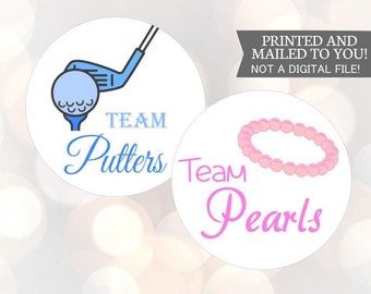 Gender Reveal Party Stickers, Putters or Pearls, Golf, , Team Boy, Team Girl, Baby Shower Stickers, Team Pink, Team Blue