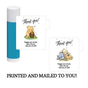 12 Chap Stick Labels ,Stickers, Baby Shower, Birthday, Honey Favors, Classic Winnie the Pooh Baby  Winnie the Pooh, thank you for coming