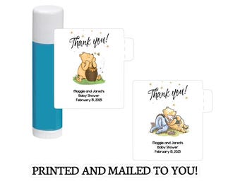 12 Chap Stick Labels ,Stickers, Baby Shower, Birthday, Honey Favors, Classic Winnie the Pooh Baby  Winnie the Pooh, thank you for coming