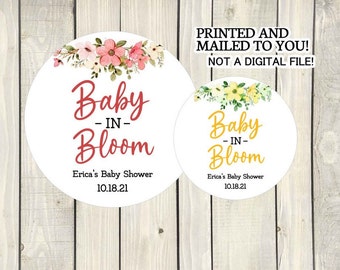 Baby in Bloom baby Shower, Floral Stickers, Baby Shower Favor, Round Sticker, Girl Baby Shower Sticker , Garden theme