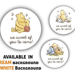 So Sweet Of You To Come, Winnie the Pooh Stickers, Honey Favor, Baby Shower, Birthday,