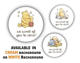 So Sweet Of You To Come, Winnie the Pooh Stickers, Honey Favor, Baby Shower, Birthday,