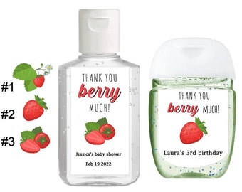 Strawberry Hand Sanitizer Label, Strawberry Theme ,Birthday, baby shower, bridal, wedding, Sanitizer Labels