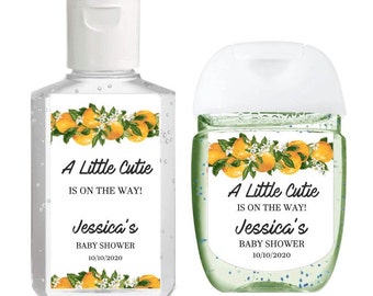 Personalized Little Cutie Baby Shower Hand Sanitizer Favor Labels, Little Cutie Baby Shower Favors, Orange Baby Shower, Set of 30 labels