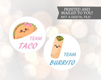 Gender Reveal Stickers Fiesta Taco or Burrito Party Favors Fiesta Gender Reveal Ideas Weatherproof Stickers Boy or Girl Stickers