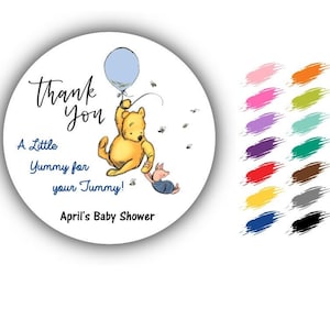 Winnie the Pooh, Yummy For Your Tummy, Stickers, Baby Shower, Birthday, Honey Favors, Classic Winnie the Pooh Baby stickers