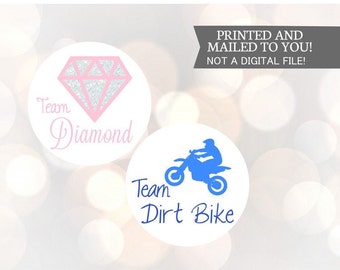 Diamond or Dirt Bike Gender Reveal Party Stickers Team Boy, Team Girl, Baby Shower Voting, Favor Tags, Labels,