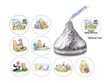 Winnie the Pooh and Friends, Hershey Kiss Stickers, Baby Shower, Birthday Party, Favors, Envelope Seal, 108 Stickers