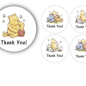 Classic Winnie the Pooh Baby Shower, Round Favor Stickers, Eeyore & Piglet Stickers, Gift Bag Label, Thank You Sticker, Favor Label,